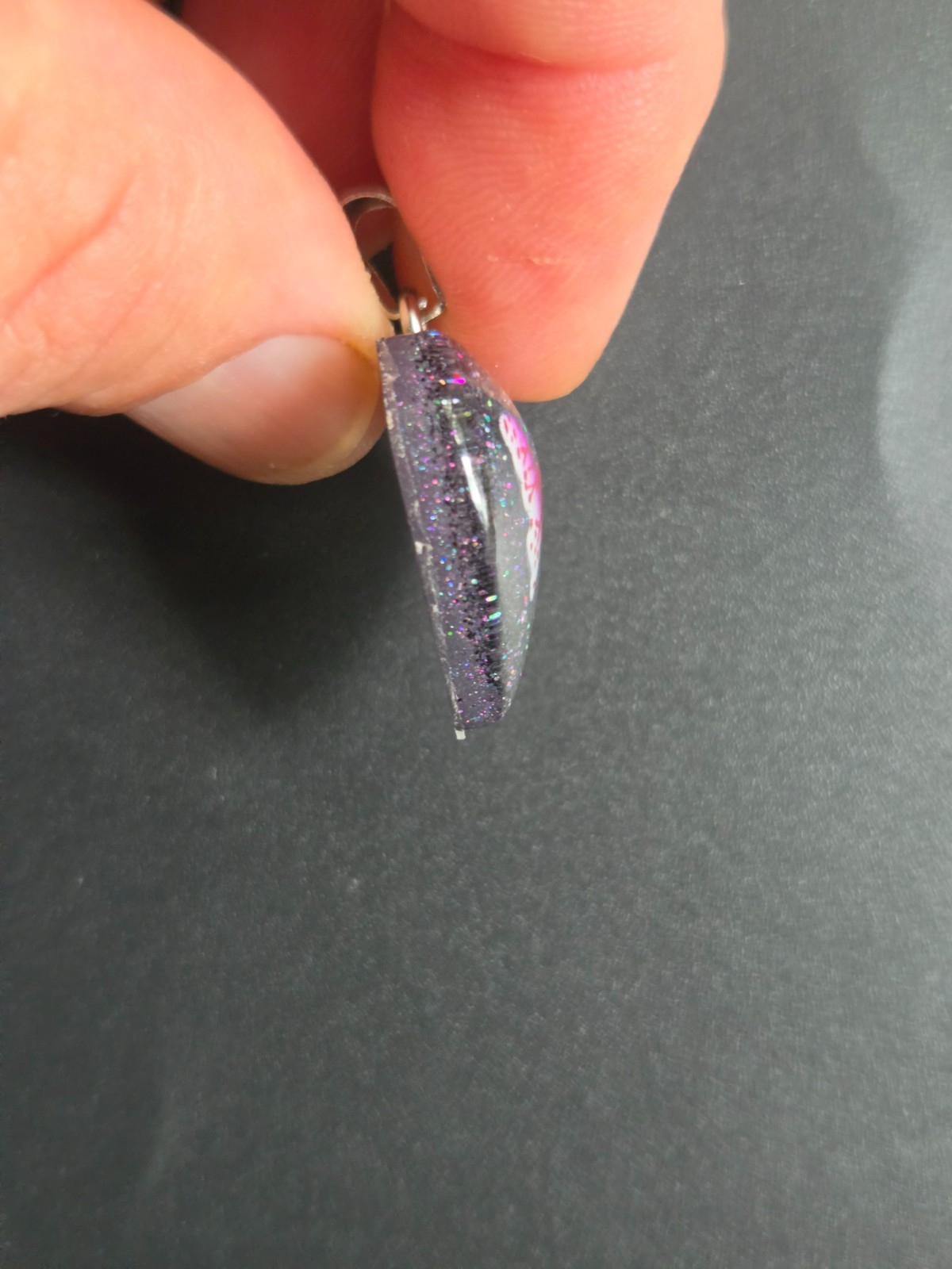 OOAK Handmade Butterfly Heart Resin Pendant Necklace Pink Glitter N109