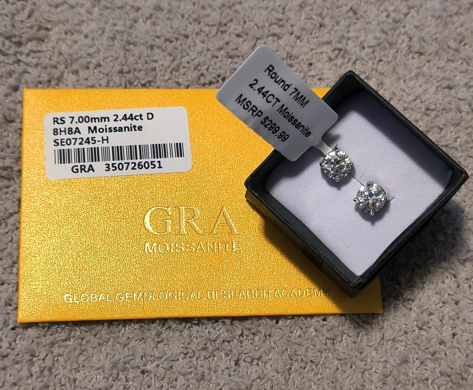 Moissanite Stud Earrings Round 7mm 2.44CT Prong Setting GRA Certified