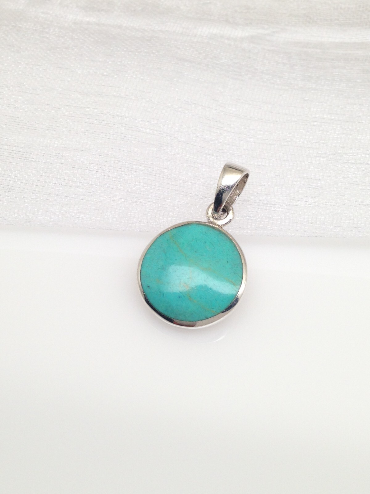 925 Sterling Silver Round Turquoise Pendant 14mm(0.55″)/23mm(0.91″)