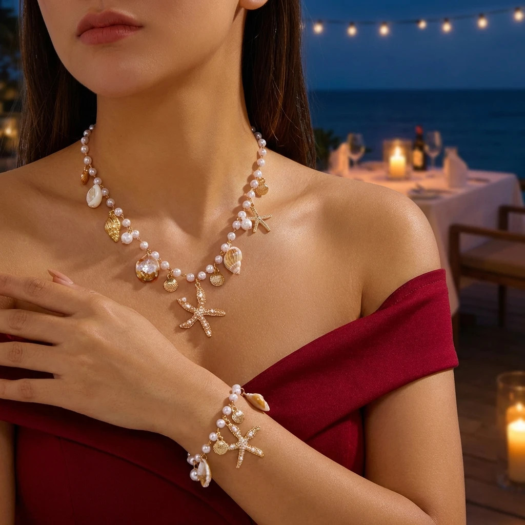 Bohemia Starfish Shell Shell Tassel Anklets For Women Gold Color Imitation Pearl