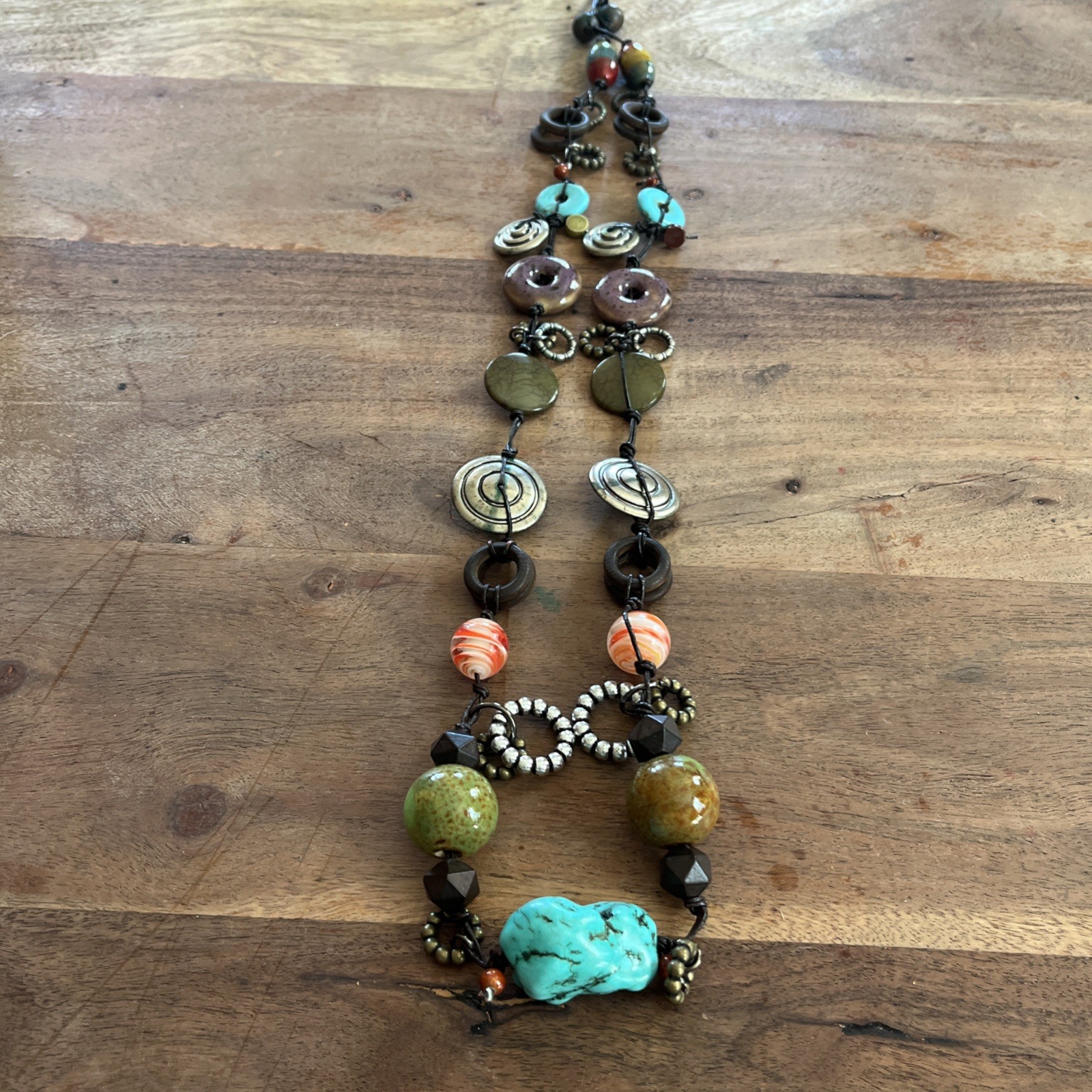 Treska Wooden, Plastic, Glass, MOP, Wooden, And Metal Bead Necklace