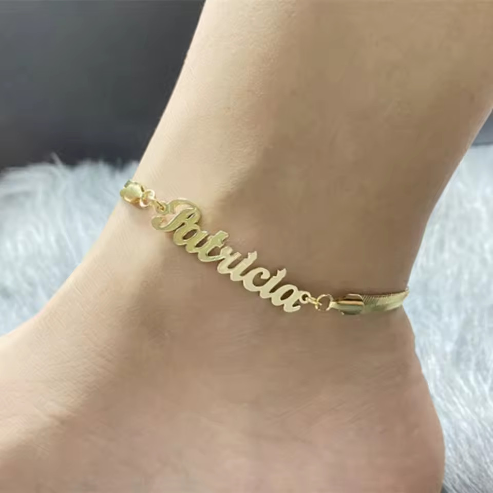 Customized Name Anklet Snake Chain Foot Ankle Leg Jewelry Stainless Steel Silver