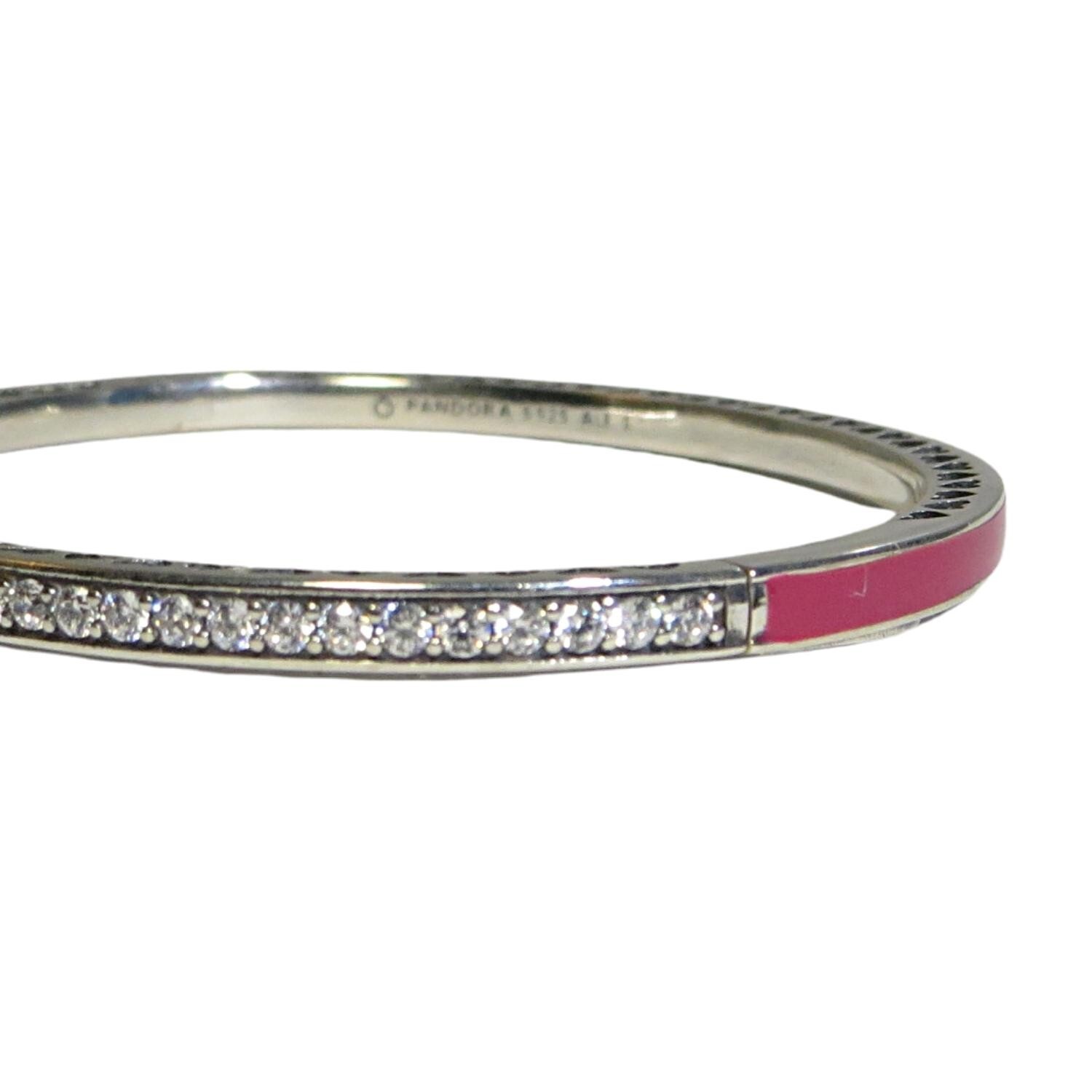 Pandora Radiant Hearts Orchid Enamel .925 & CZ Bangle Bracelet 6.9″ M 590537EN69