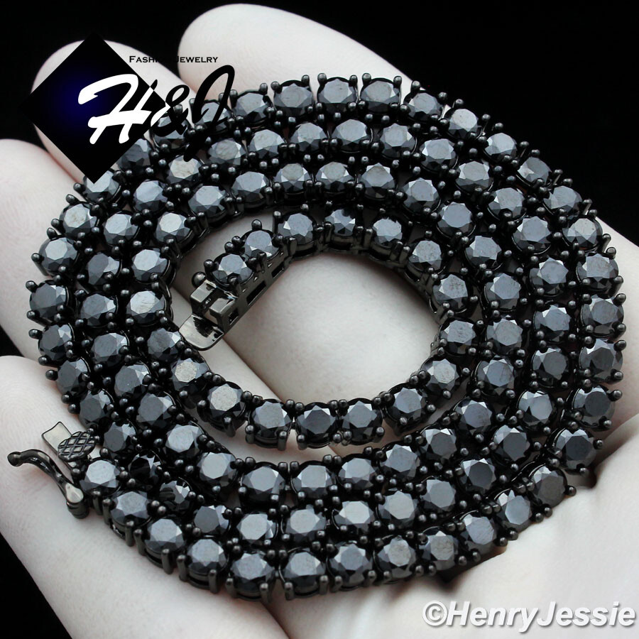 16″MEN 14K BLACK GOLD PLATED ICY BLING CZ 4MM 1 ROW TENNIS CHOKER NECKLACE*BBN2