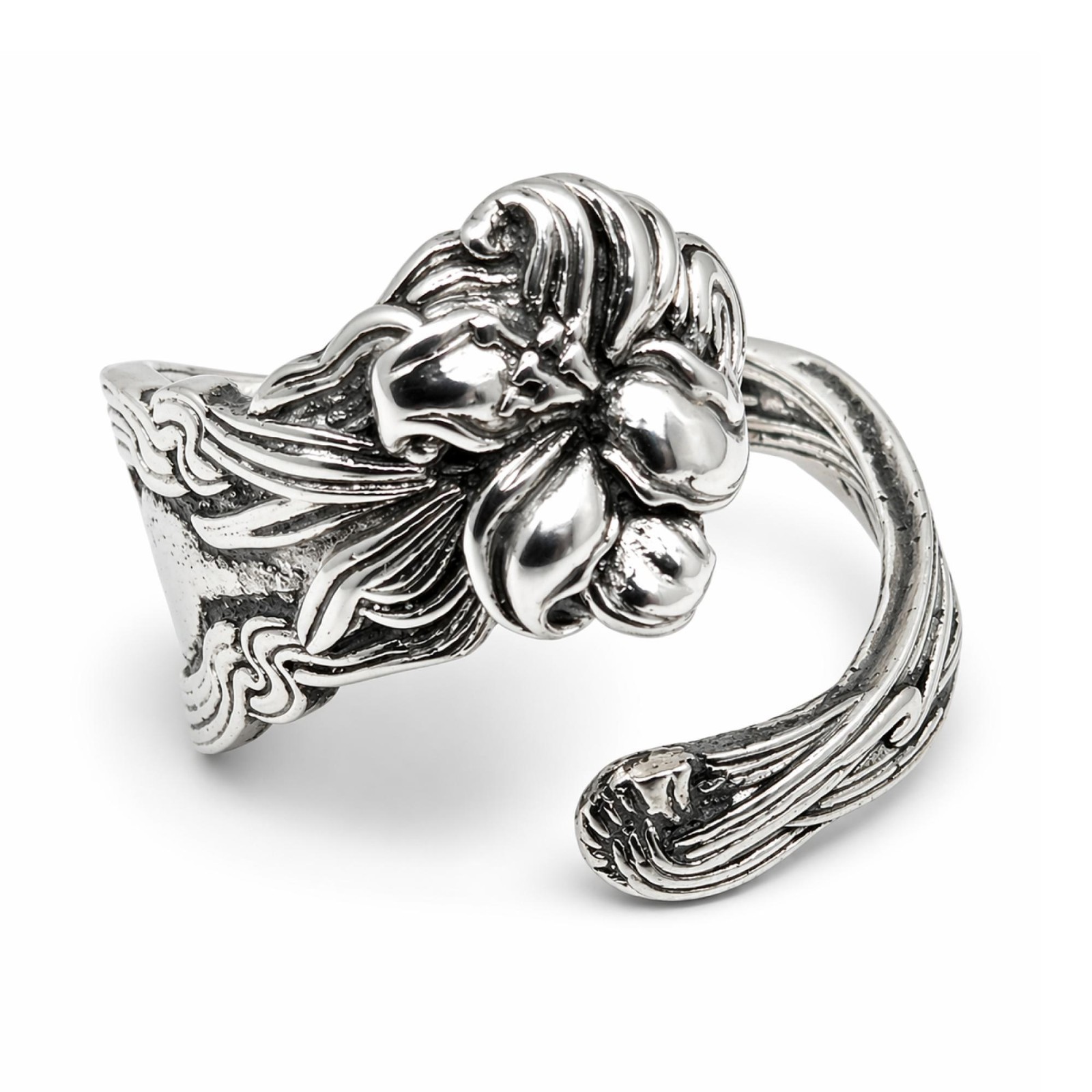 Lily Flower Spoon Ring Adjustable Silver Plated Stargazer Floral Boho & Boxed