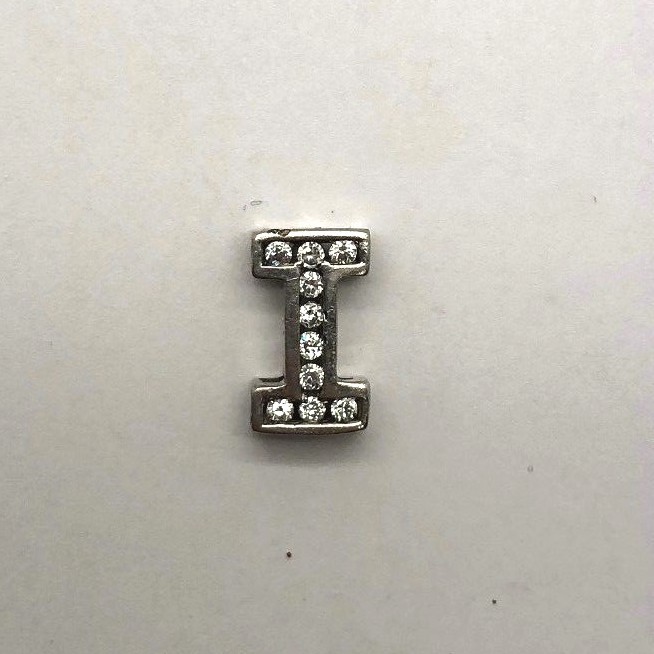 Sterling Silver 925 Petite Round CZ Letter I Initial Pave Channel Set Pendant