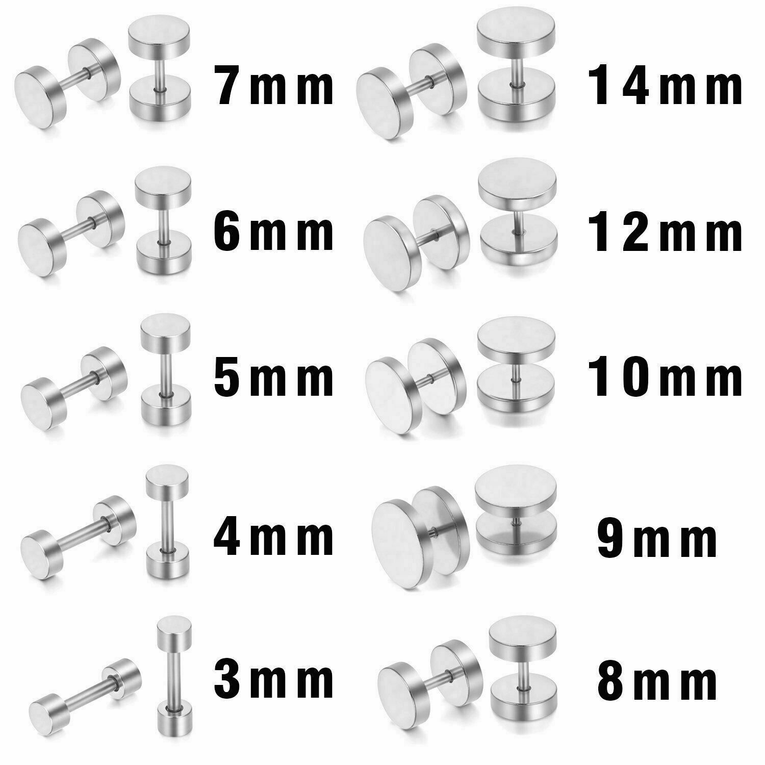 Stainless Steel Unisex Men Women Barbell Stud Earrings Punk Ear Piercing Plugs