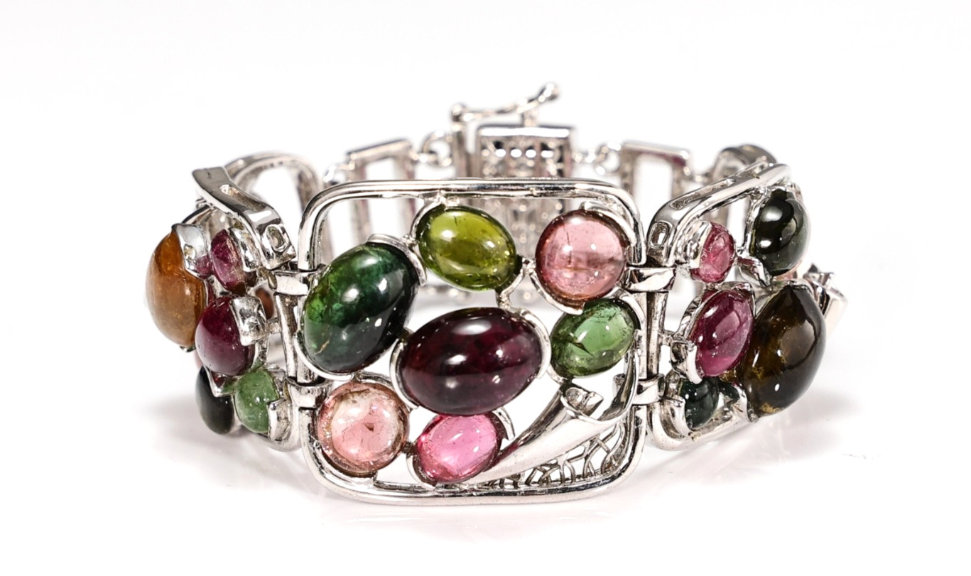 Vintage Multi Tourmaline Sterling Silver Bracelet