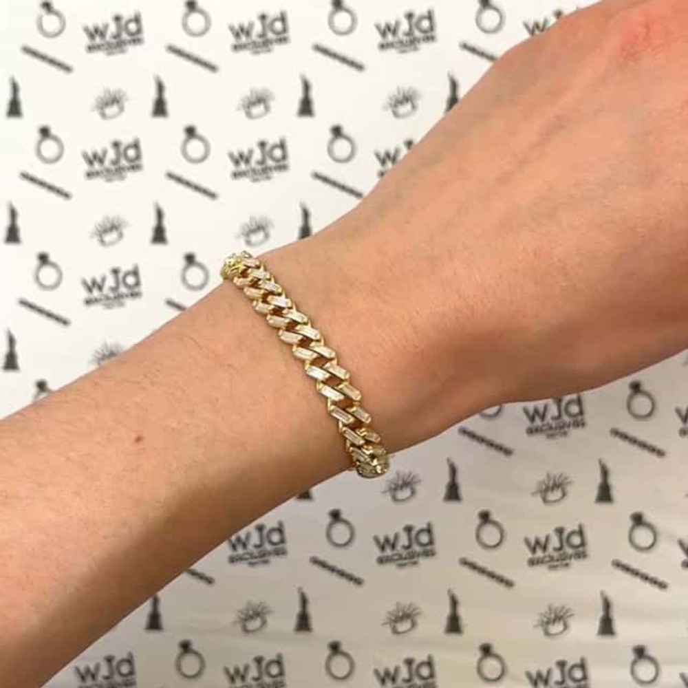 18K Yellow Gold Over Silver 7mm Miami Cuban Baguette CZ Bracelet