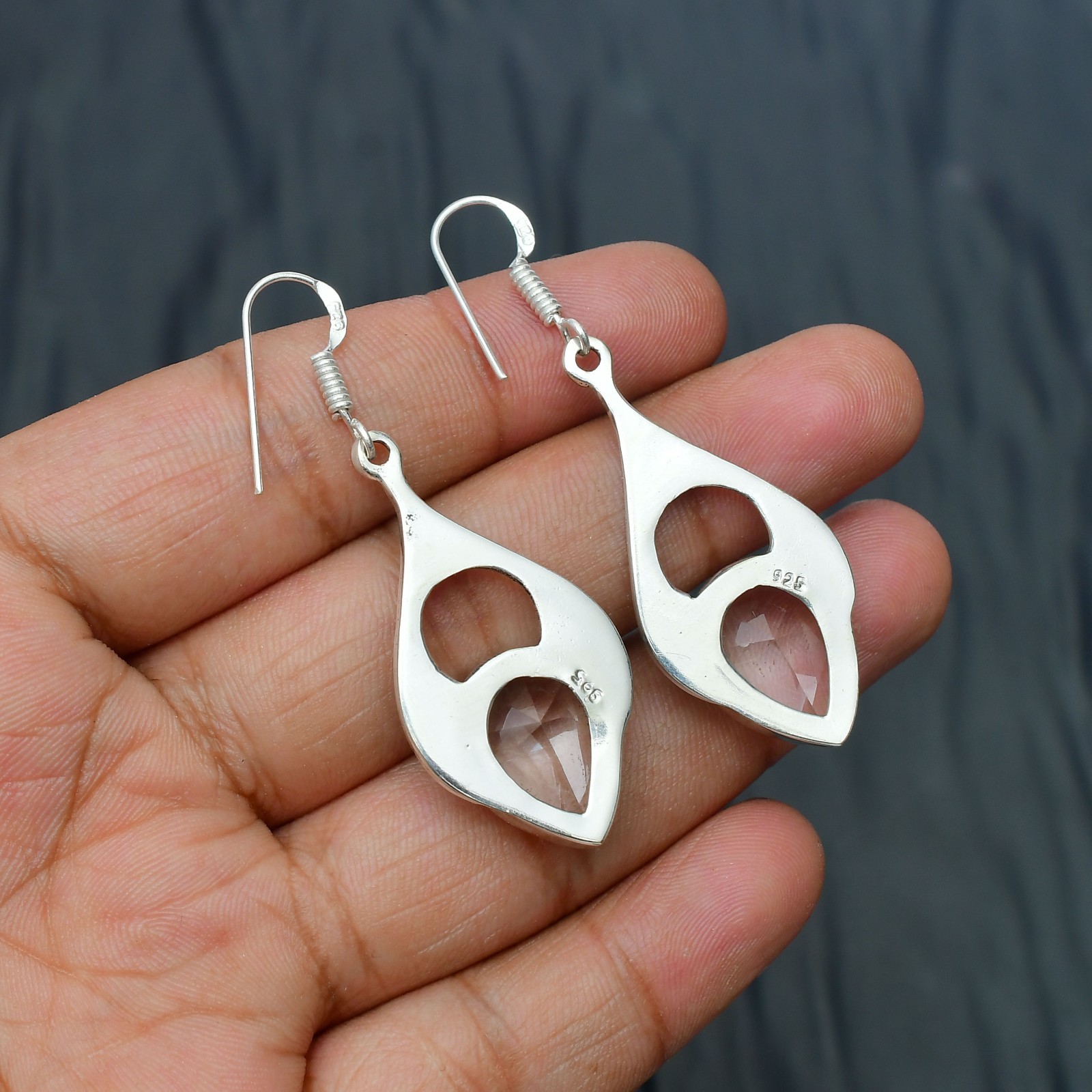 White Topaz (Lab-Created) Gemstone 925 sterling silver Handmade Earring 1.96″