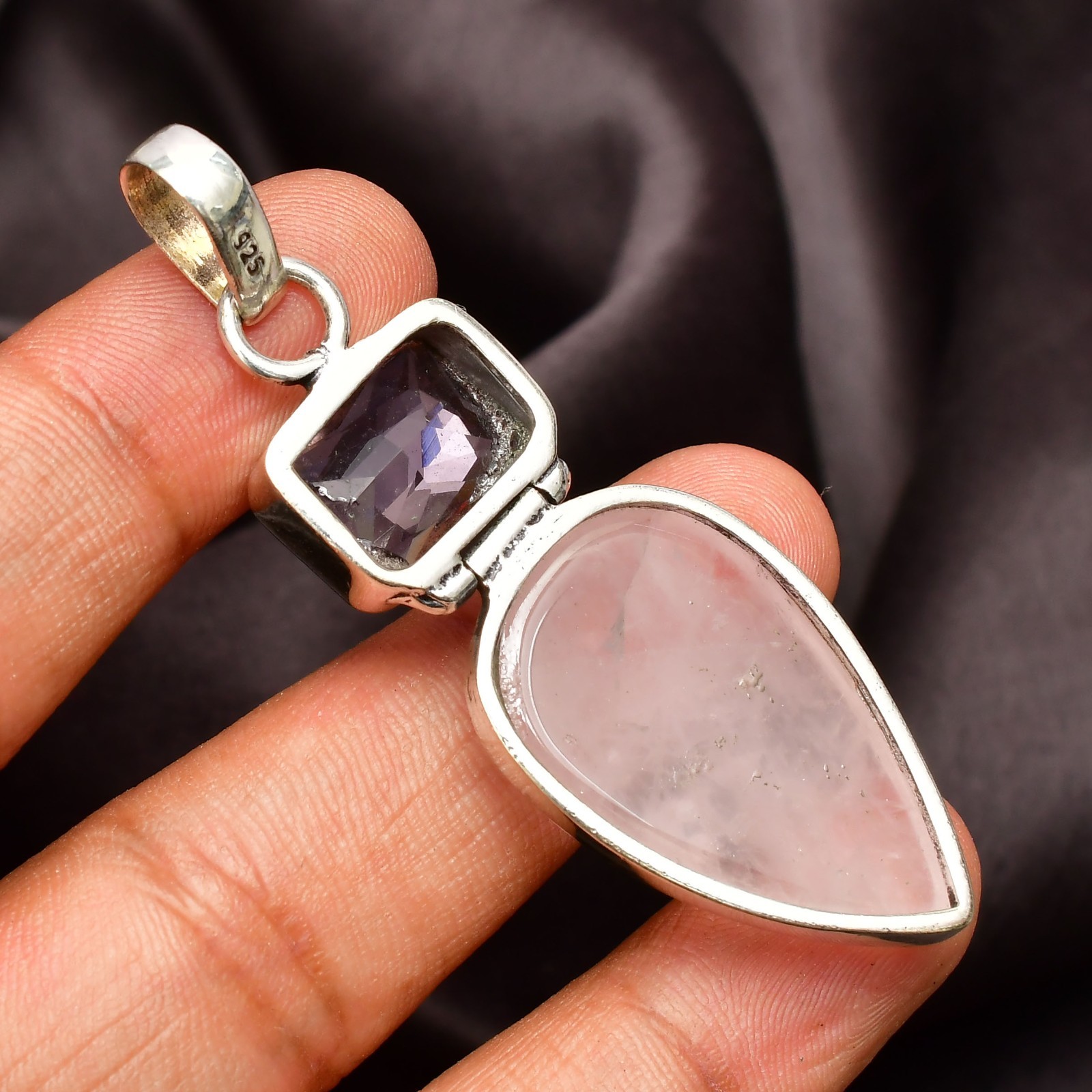 Rose Quartz Gemstone 925 Sterling Silver Handmade Pendant Jewelry Approx – 1.77″