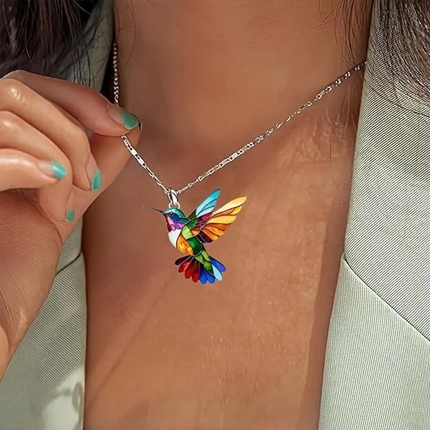 Colorful Hummingbird Necklace 2D Hummingbird Necklace Bird Necklace For Women
