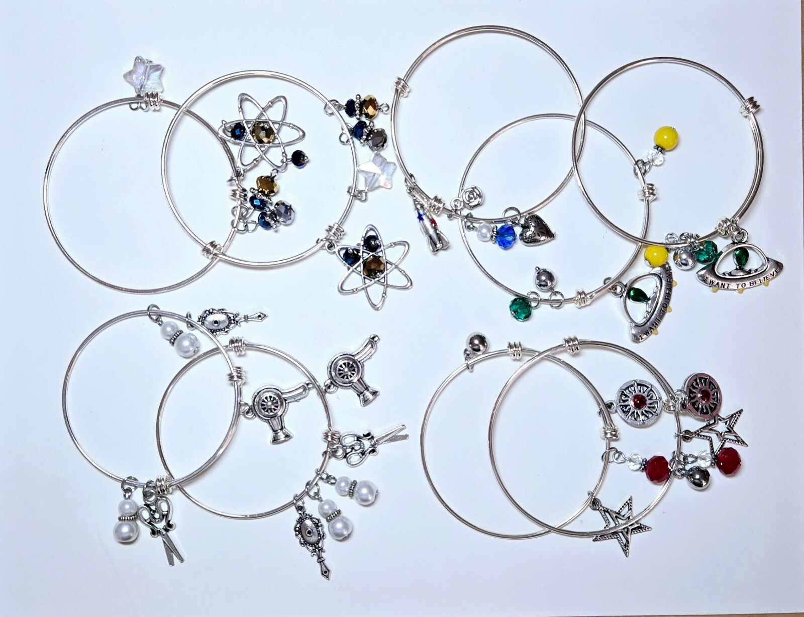 Bangle Bracelet Lot Hairdresser charm Science Alien Rocket Star Handmade 8 pc