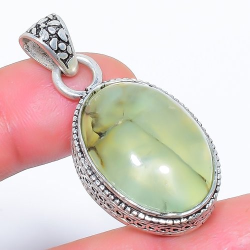 Natural Moss Prehnite Gemstone 925 Silver Plated Jewelry Pendant 1.7″ T8658