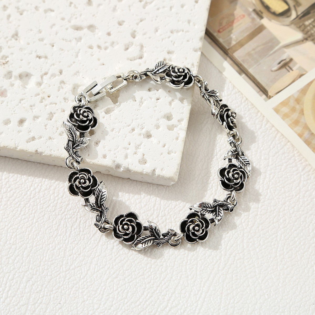 Vintage 3D Rose Leaf Floral Bracelet Antique Gold/Silver Plated Women’s Jewelry