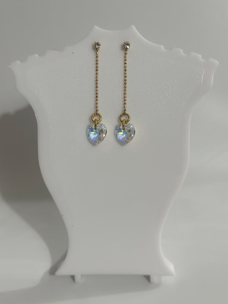 Luxury Swarovski Crystal Heart Drop Earrings Gold Tone Rhodium Plated Jewelry