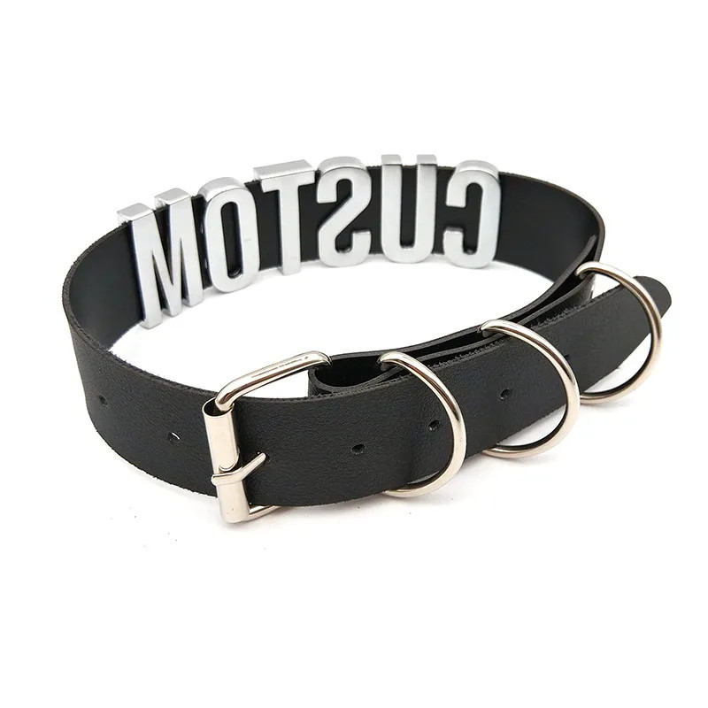Kink Party Personalized Name Collar Necklace PU Leather Choker BDSM Accessory P5