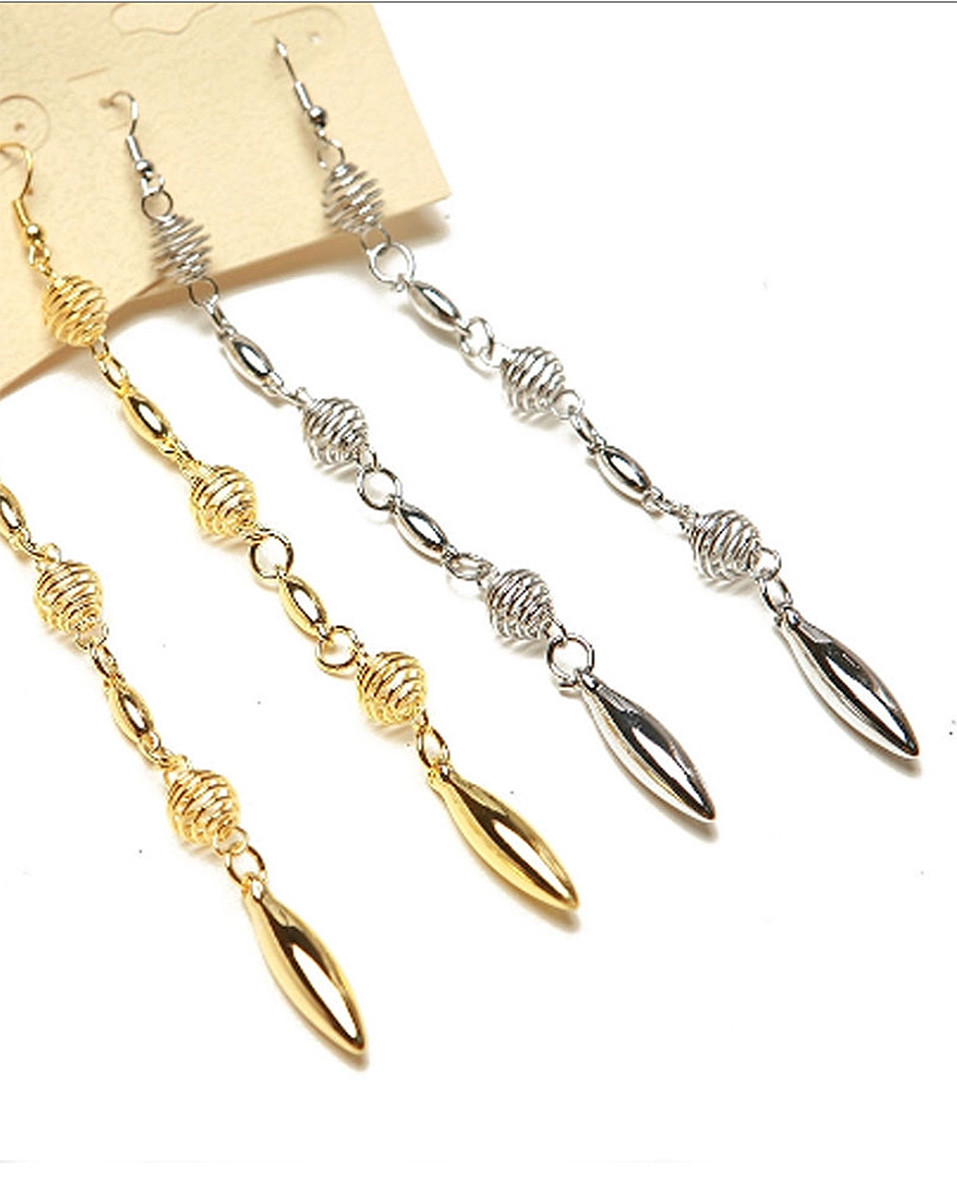 5 in SPIRAL BALL BEAD GOLD or SILVER TONE METAL HOOK DROP DANGLE EARRINGS NEW