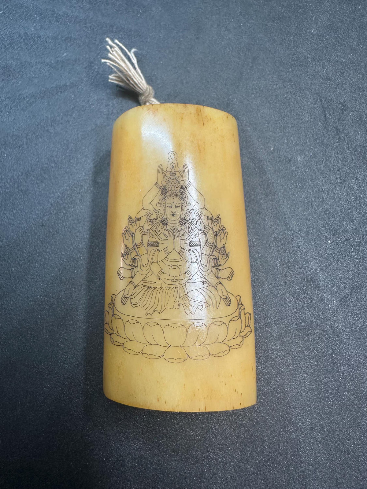 Vintage Hollow Yak Bone Pendant Necklace | Hand Engraved Thousand-Armed Avaloki
