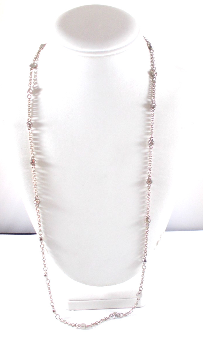 Silver Tone 26 Inch Rhinestone Station Necklace Free Shipping
