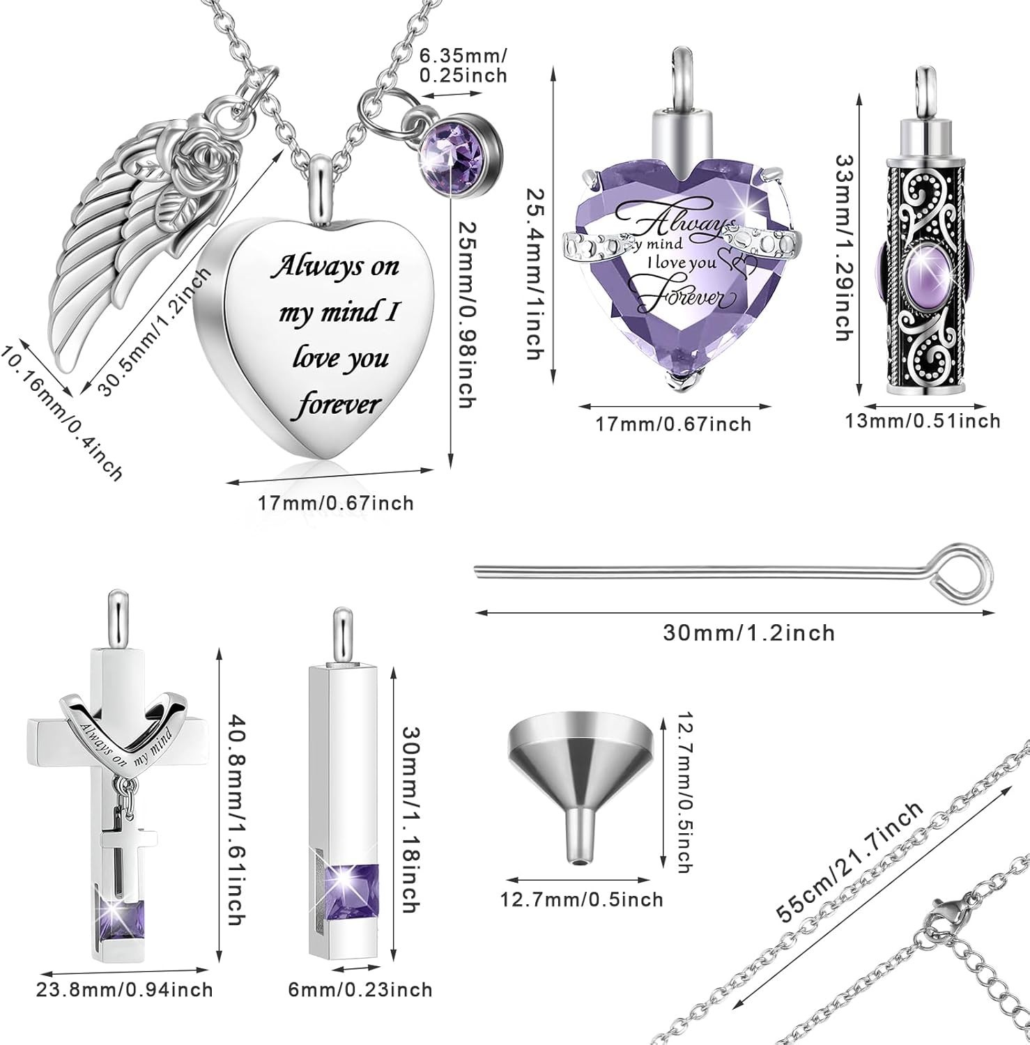 Stainless Steel Keepsake Necklace Set with 5 Unique Ash Pendants for Remembrance