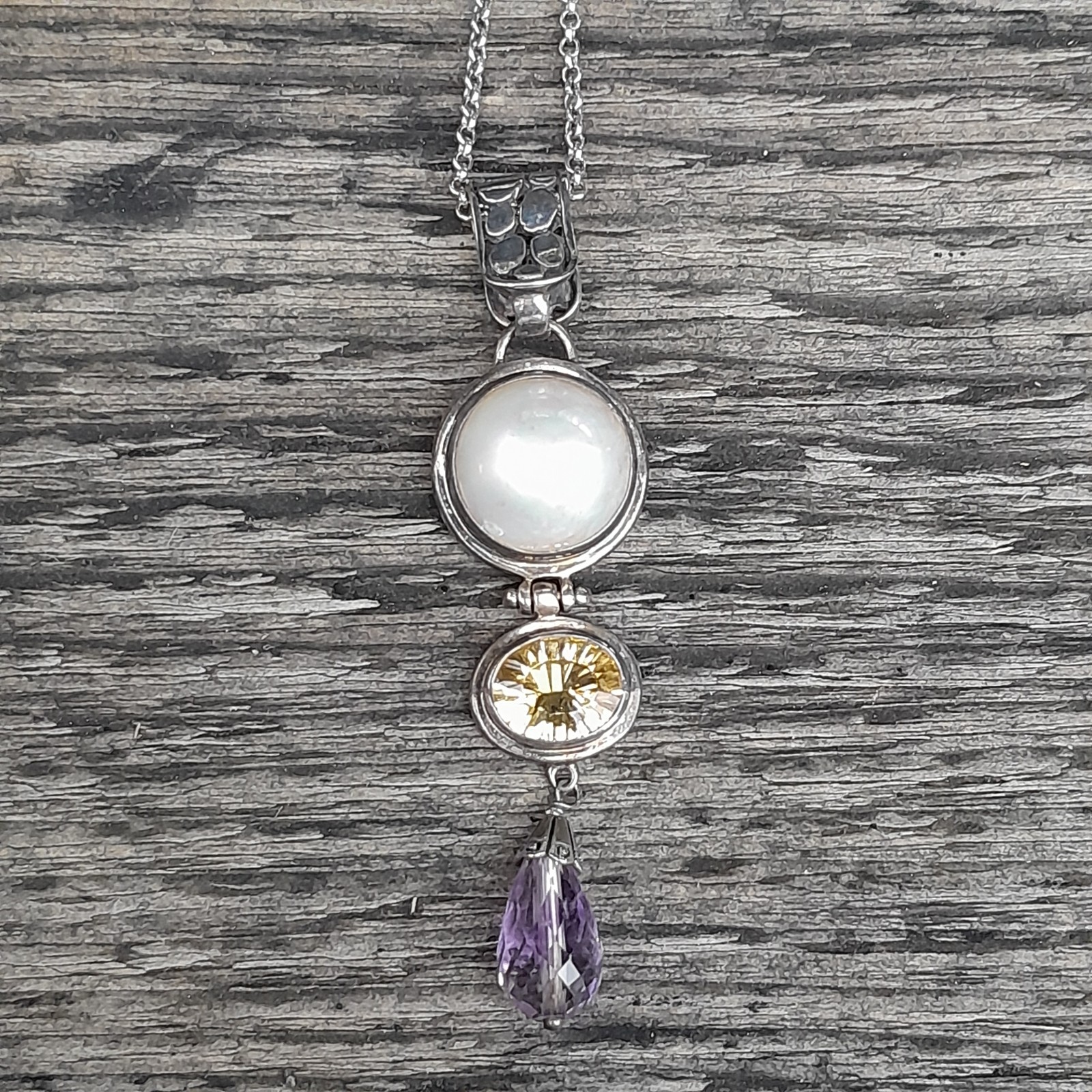 J & T 925 Sterling Silver Multi Stone Briolette Drop Pendant Necklace 20″