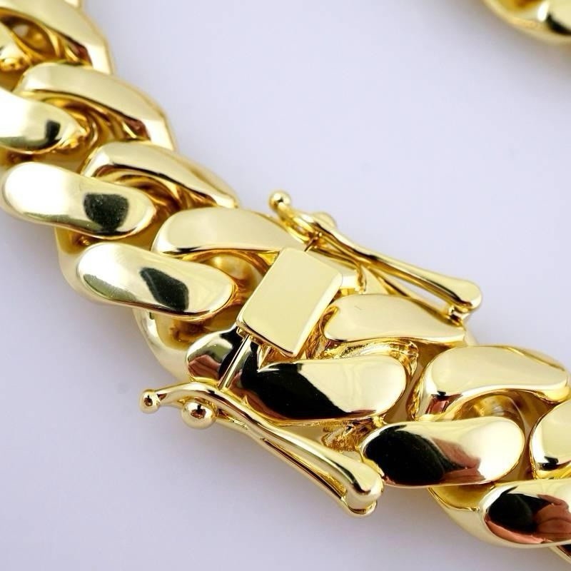 Gold Tone Metal Cuban Link Chain Necklace Box Clasp Nickel-Free Hip Hop