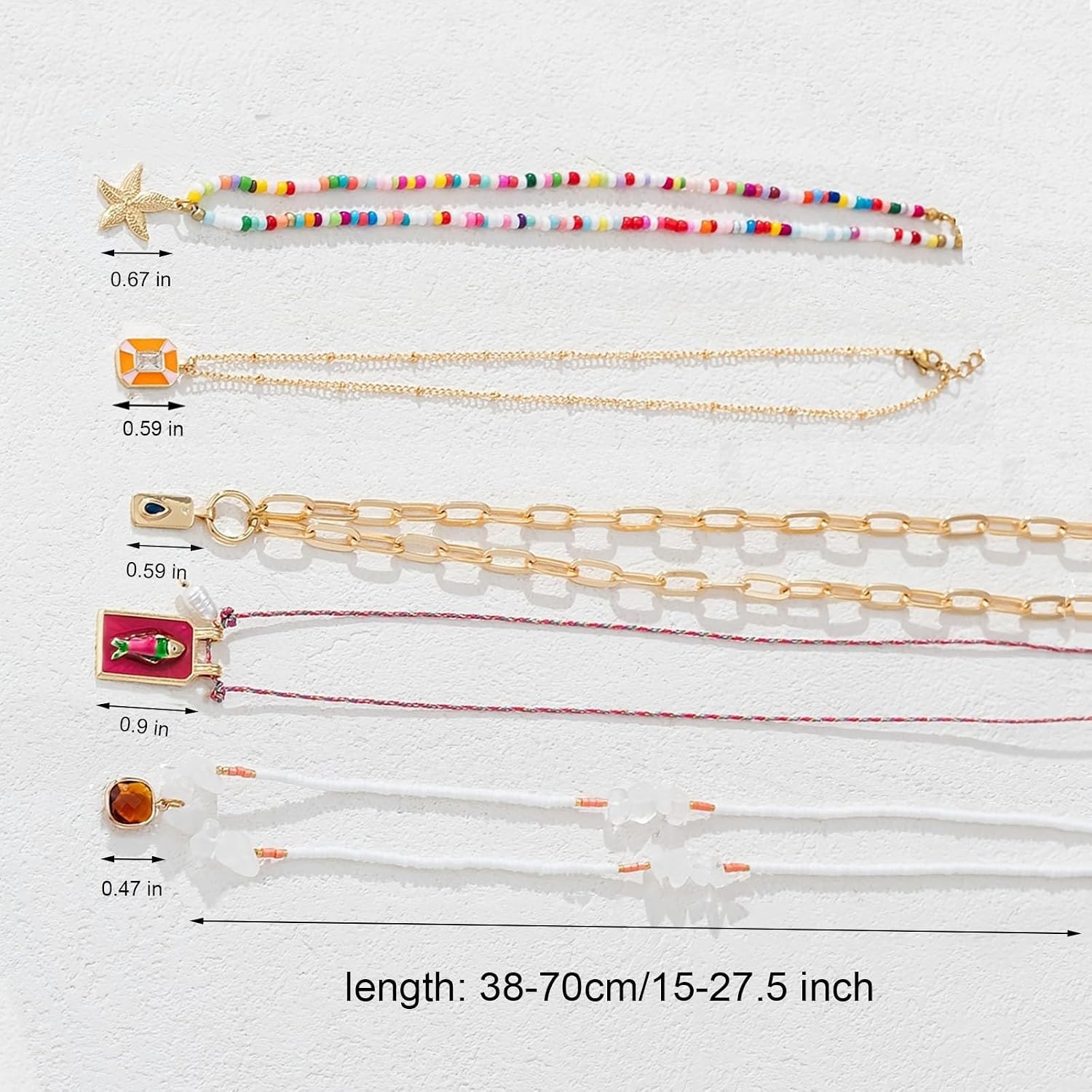 Pendant Necklace Set Bohemian Style Beaded Fish Star 5 Layered Collarbone Chain,