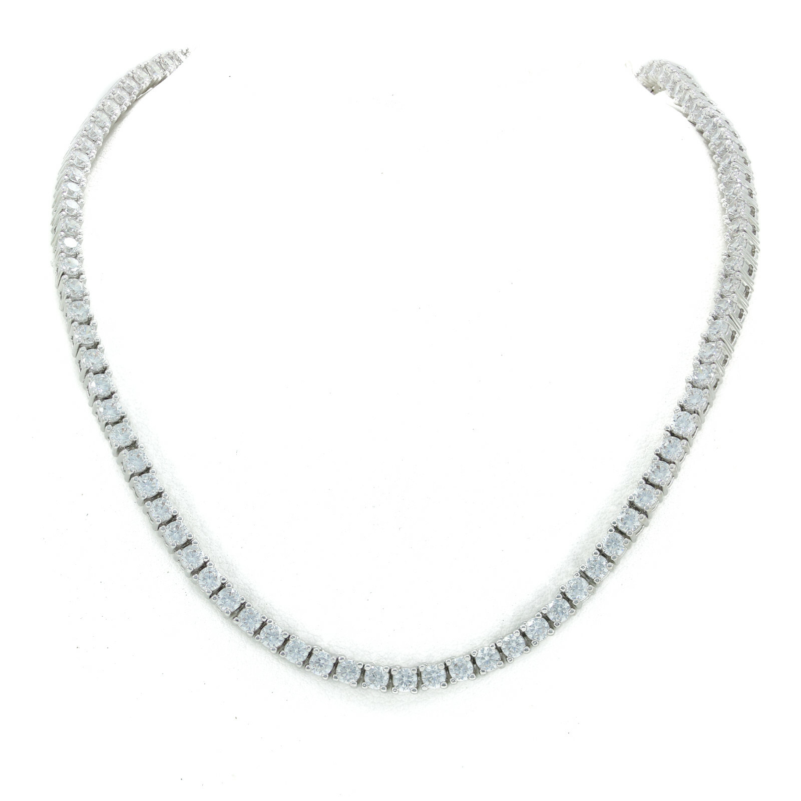 Real 925 Sterling Silver One Row 3mm Round Cut 3 Prong 4 Prong CZ Tennis Chain