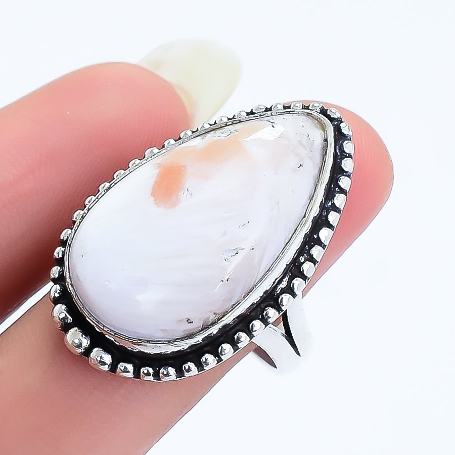 Pink Scolecite Gemstone Handmade Ethnic Silver Jewelry Ring Size 7 RRJ16872