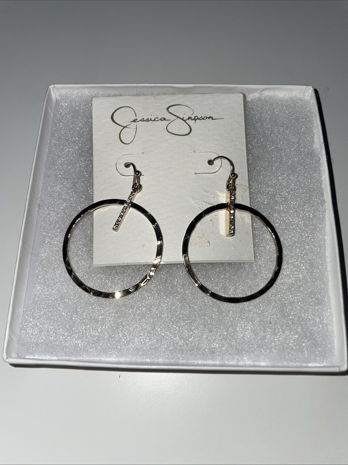 Brand New With Tag JESSICA SIMPSON HOOP EARRINGS Gold Tone Stones Gems