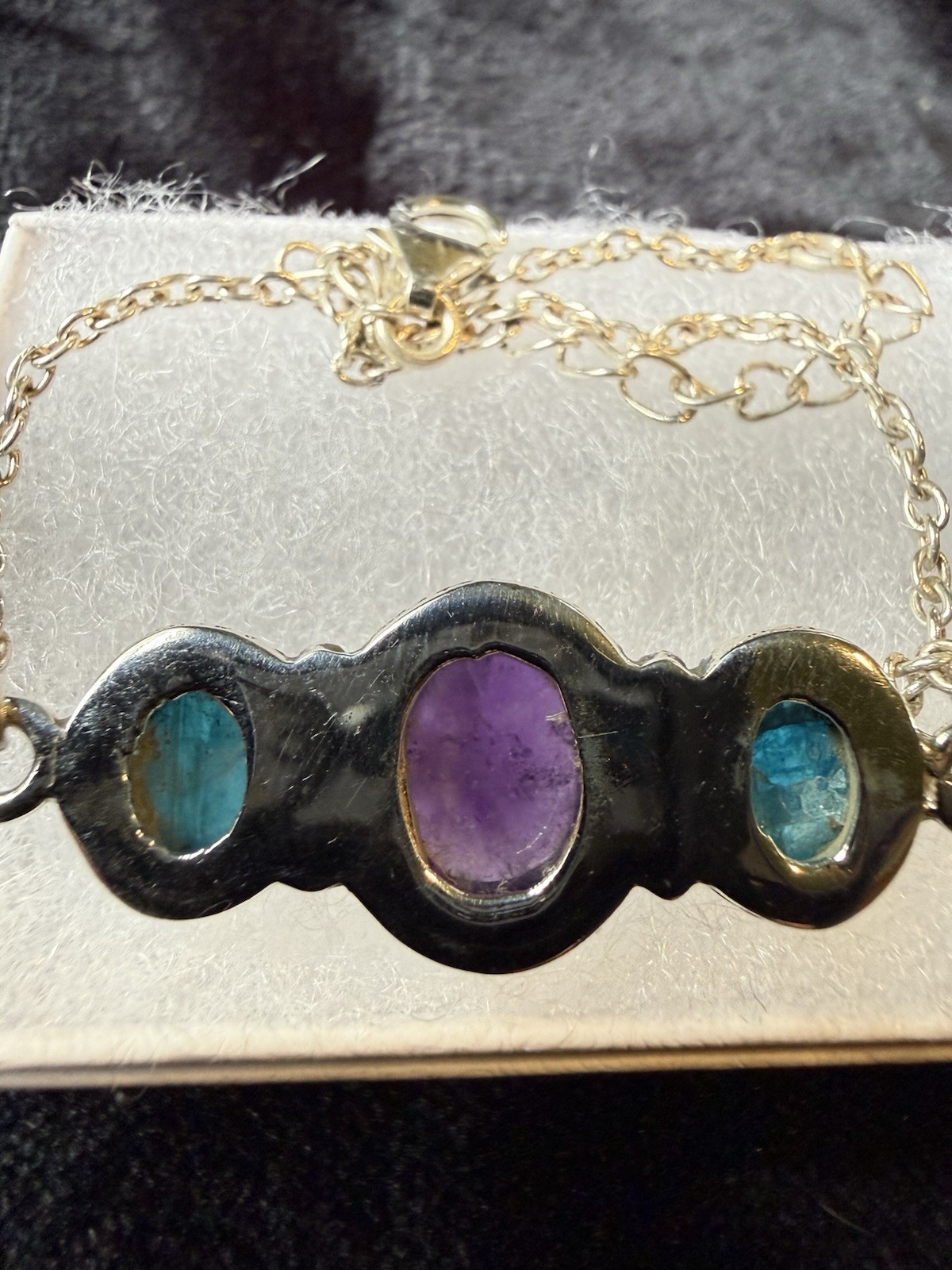 Natural 9.18ct Amethyst Blue Apatite Bracelet 925 Sterling Silver 6.5″-8.5″ Adj