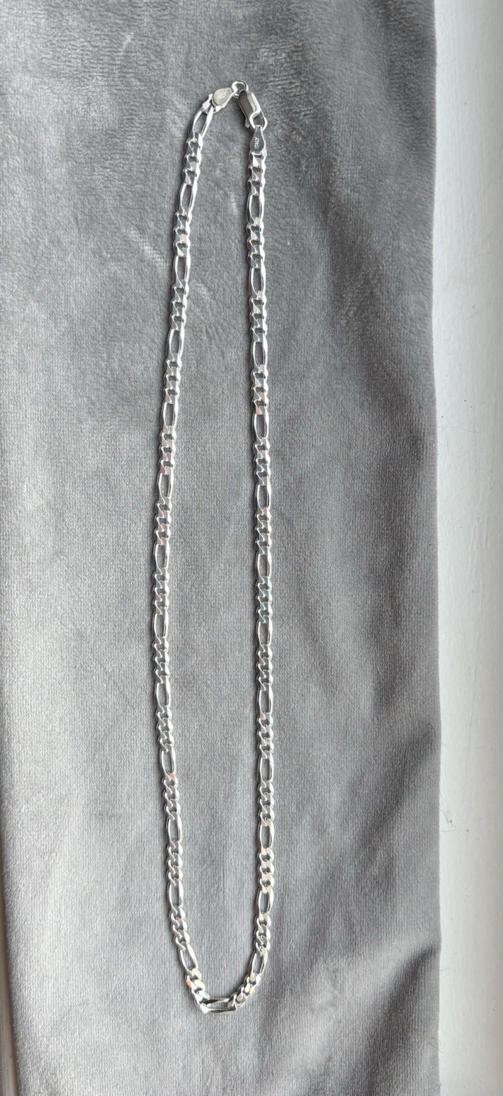 925 solid Sterling Silver 5mm Figaro Chain. Lobster Clasp made in Italy
