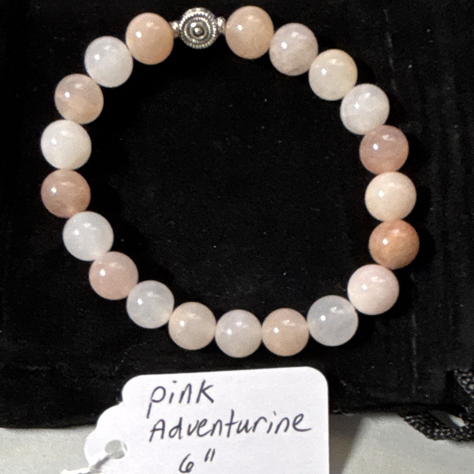 Pink Aventurine Round Beaded Stretch Bracelet, Elastic Stackable, 6 in