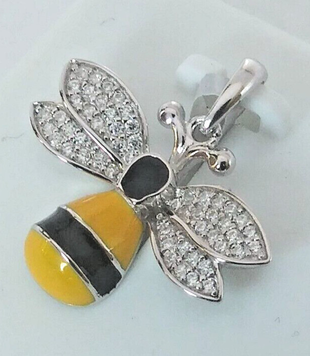925 STERILNG SILVER YELLOW & BLACK CZ BUMBLEBEE Pendant 21x20mm