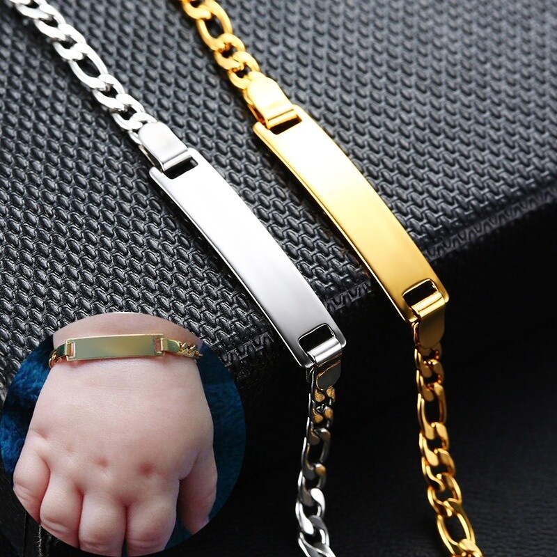 Personalize Newborn Baby Kid ID Name Bracelet Chain Birthday Gift Engraving