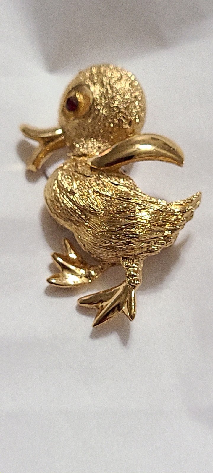 Monet Signed Vintage Gold Tone Textured Adorable Shiny Baby Duck Brooch