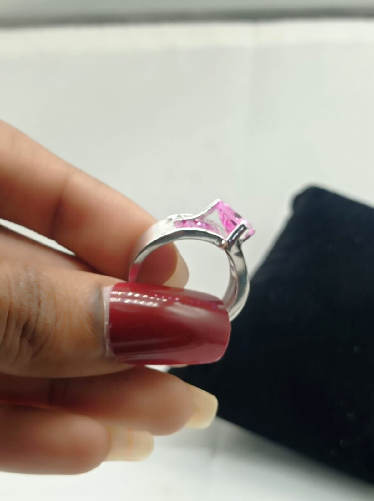 2Ct Trillion Cut Simulated Ruby Women’s Band Ring 14k White Gold Plated Silver