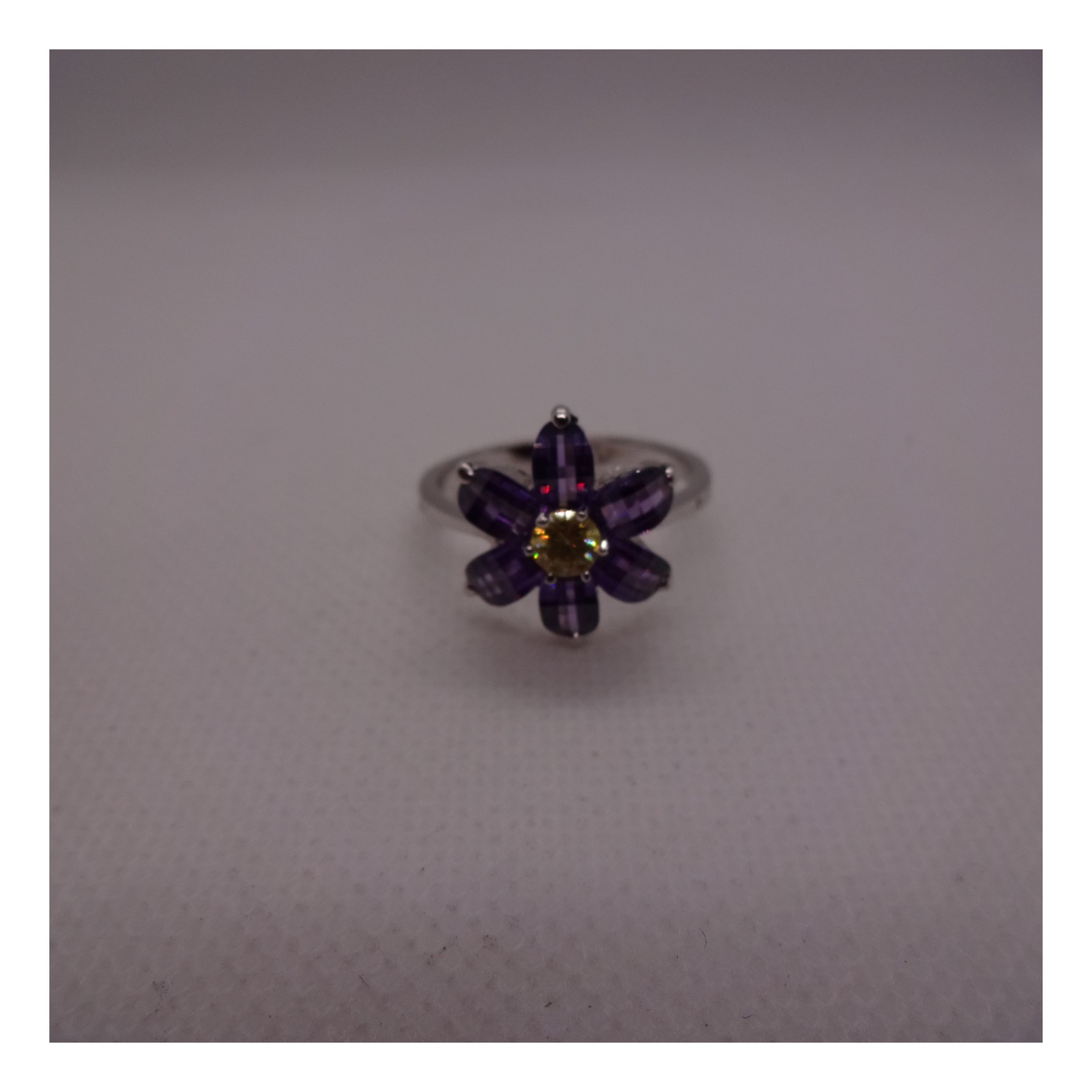 925 Sterling Silver Natural Amethyst Peridot Flower Cocktail Ring Size 10