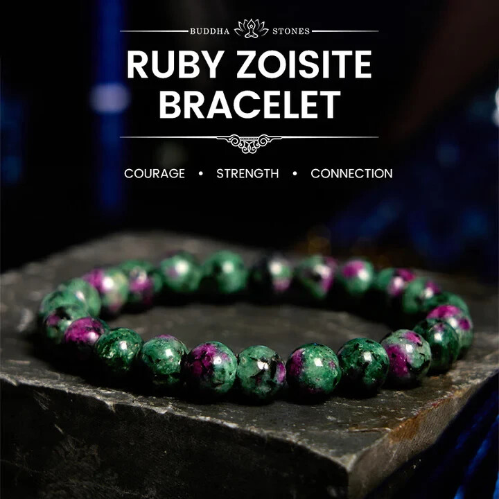 Natural Ruby Zoisite Bracelet 8mm Round Bead Anyolite Gemstone Women Gift 7 inch