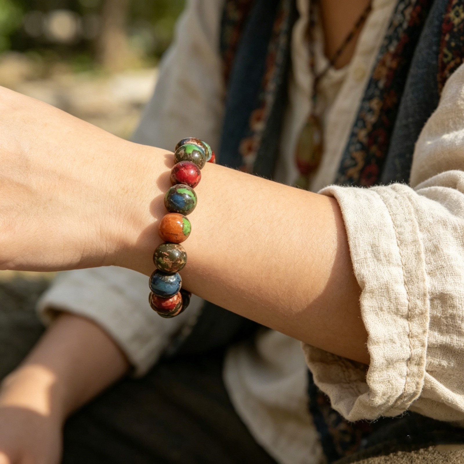 Rainbow Imperial Jasper Stretch Bracelet 10mm Natural Stone Healing Crystal Boho