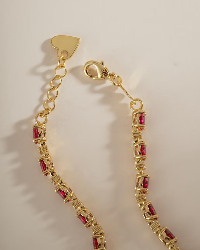 9Ct Marquise Simulated Ruby Minimalist Tennis Bracelet 14K Yellow Gold Plated