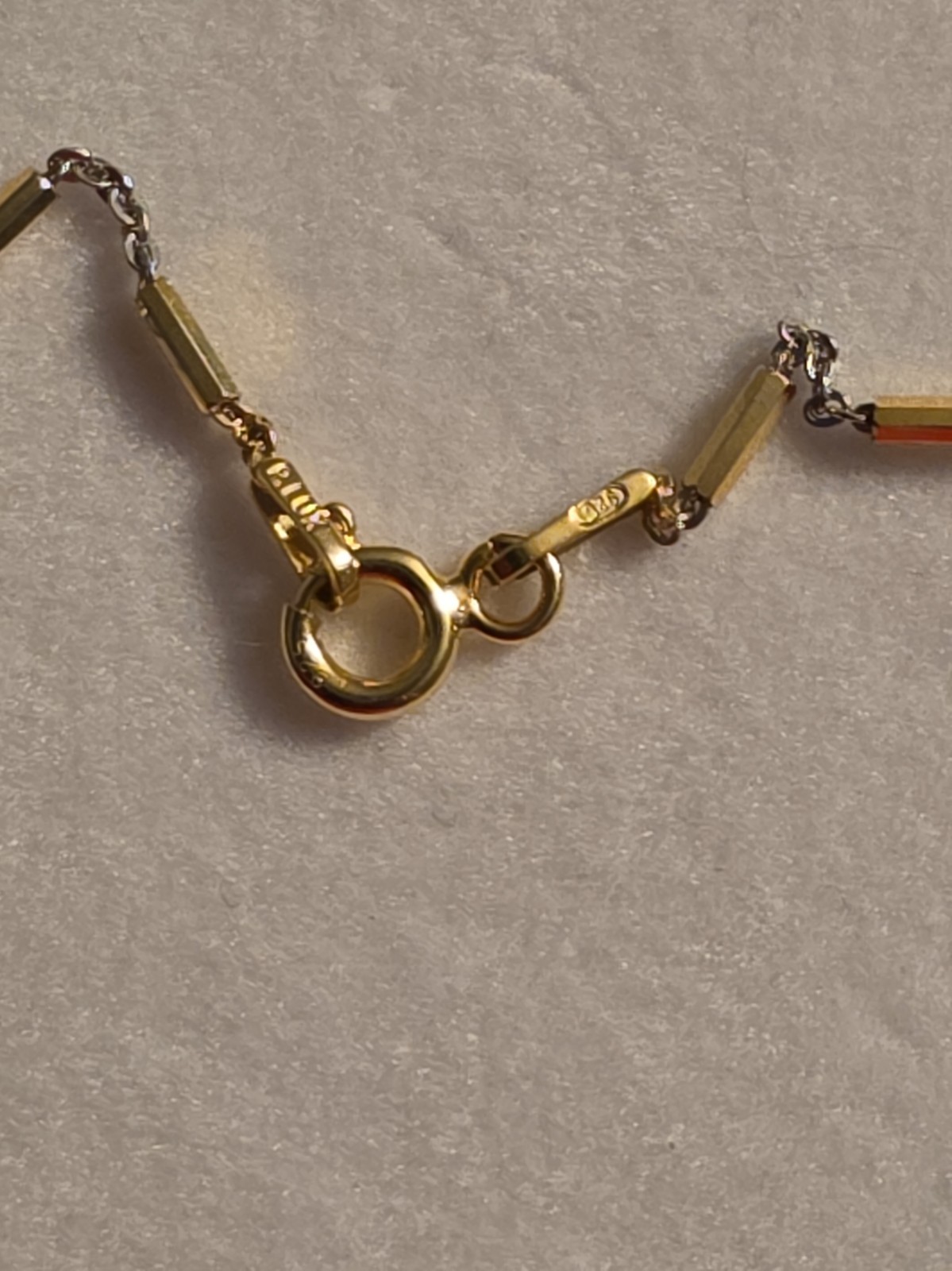 20″ Gold Over Sterling Silver Two-Tone Bar Station Chain Necklace 925 Italy