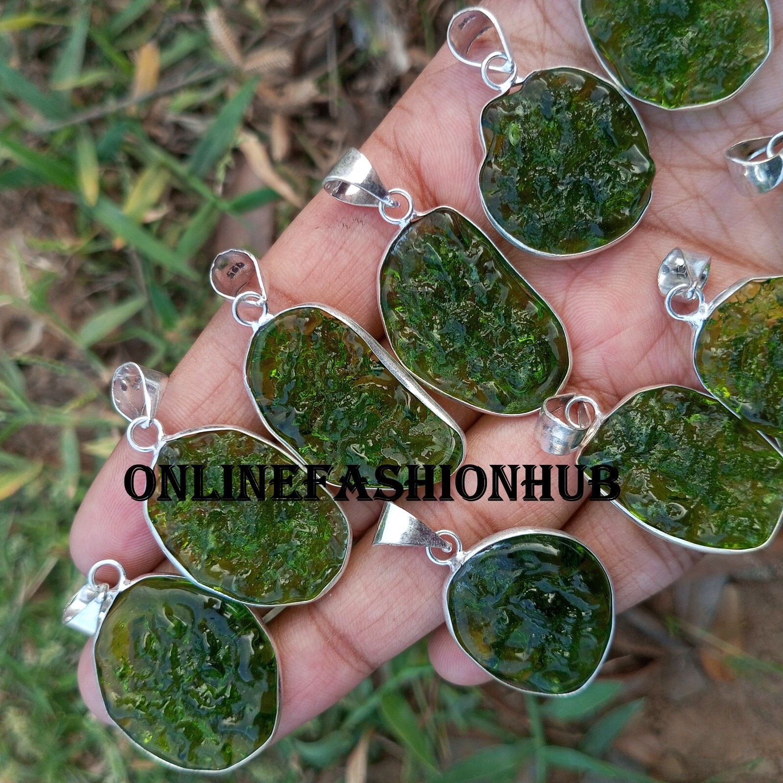 Sale Moldavite Gemstone 925 Sterling Silver Plated 10 PCs Bezel Pendant Jewelry