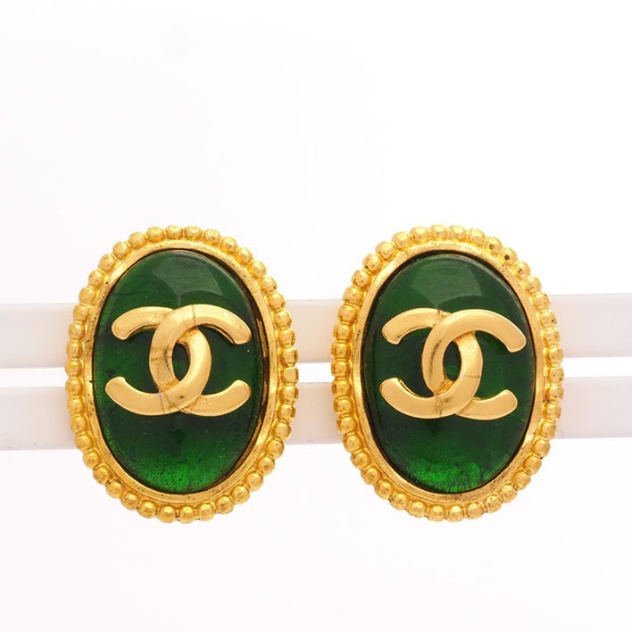 【Chanel】Oval Coco Mark Gripoix Clip Earrings Iconic Design 【Earrings】