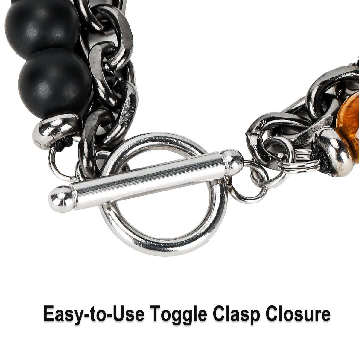 Stainless Steel Bracelets Natural Map Stone Men’s Women Beaded Tiger Eye Jewelry