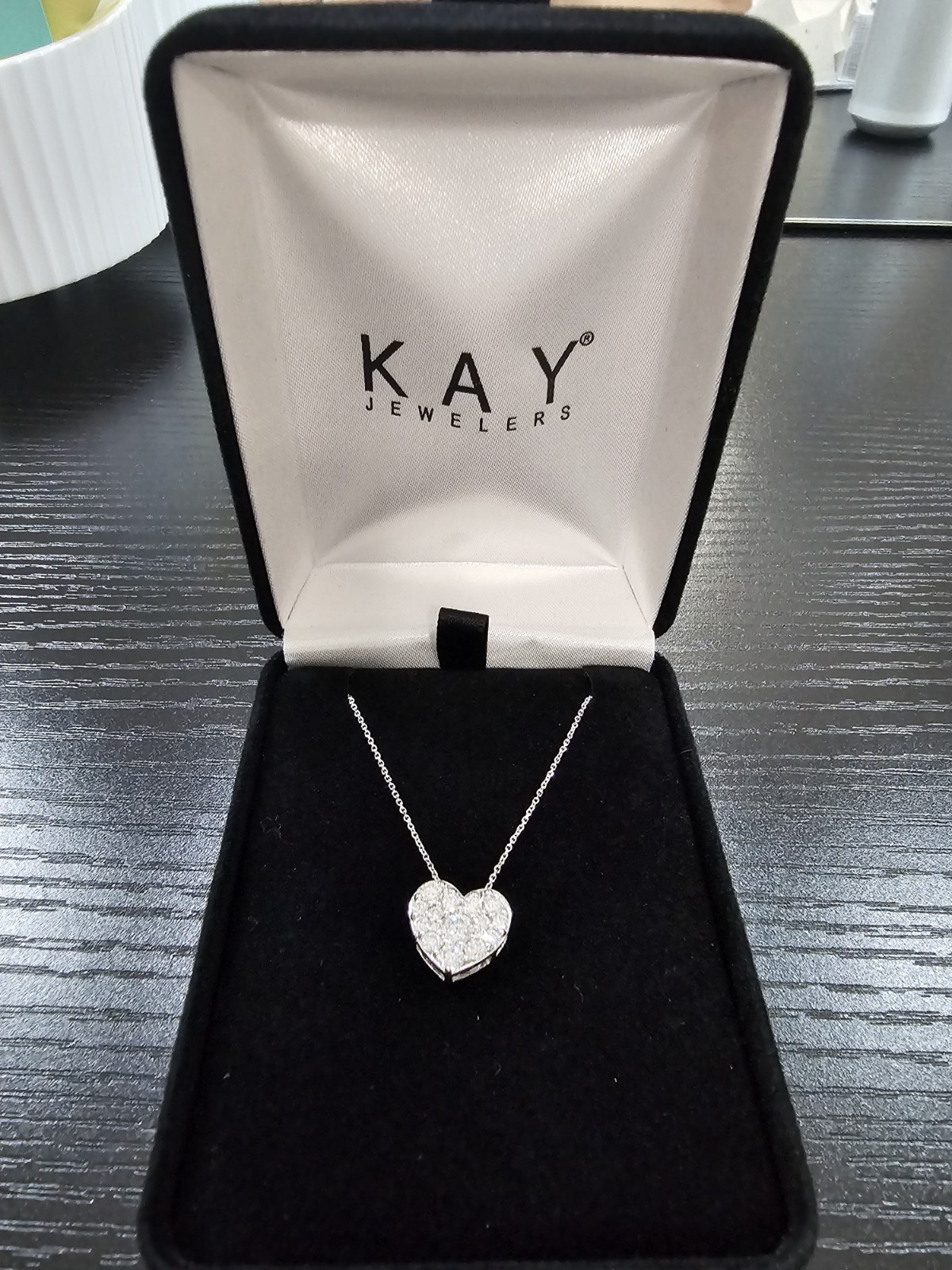 Kay Jewelers 14k White Gold Lab-Created Diamond Heart Pendant Cable Necklace
