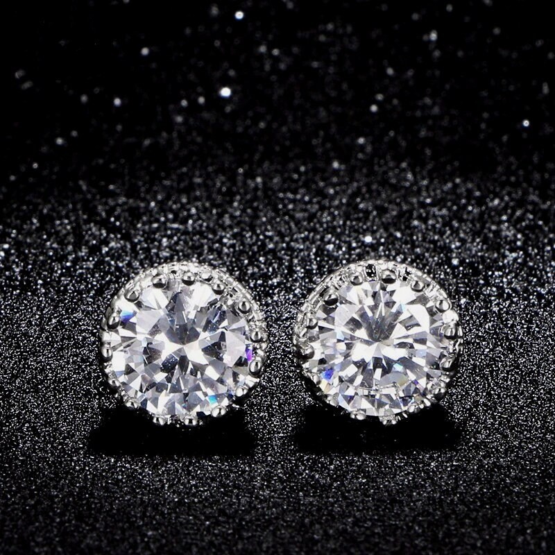 RHINESTONE CZ STUD Earrings .925 Sterling Silver Christmas Gift 8mm or 2 ct. Box