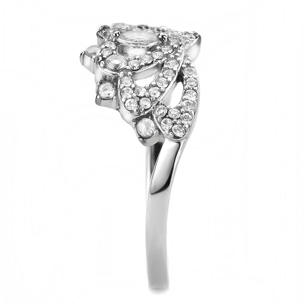 DA354 – High polished (no plating) Stainless Steel Ring with AAA Grade CZ in Cle