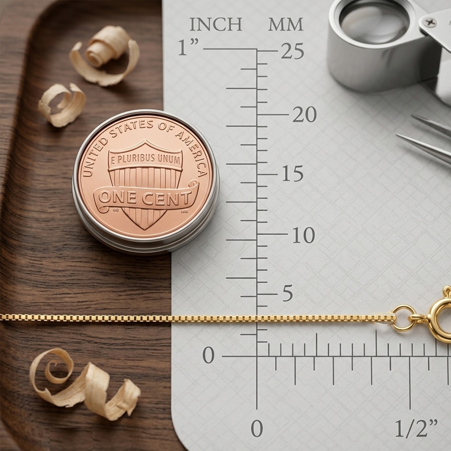 14K Yellow Solid Gold Mirror Box Chain, Width 0.6mm